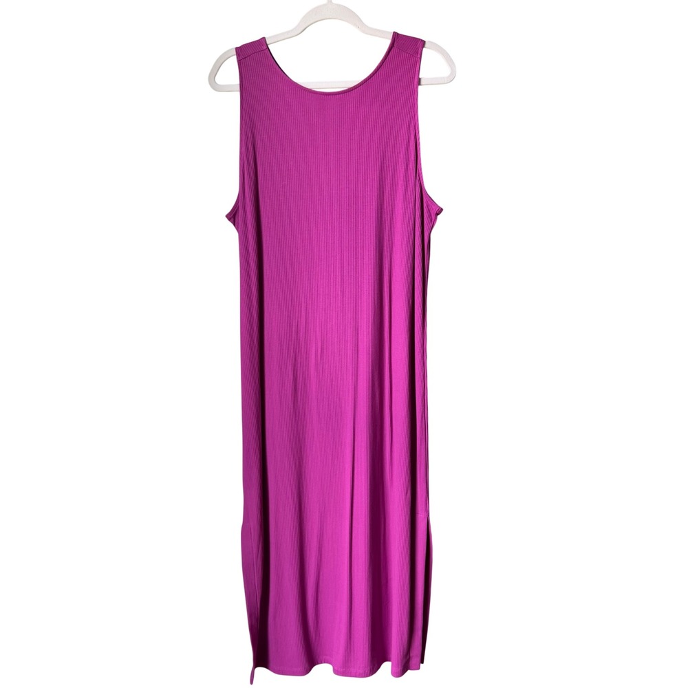 NEW‎ Loft Fushia Micro Ribbed Maxi Dress Sleeveless Cut-Out Back Size Large NWT